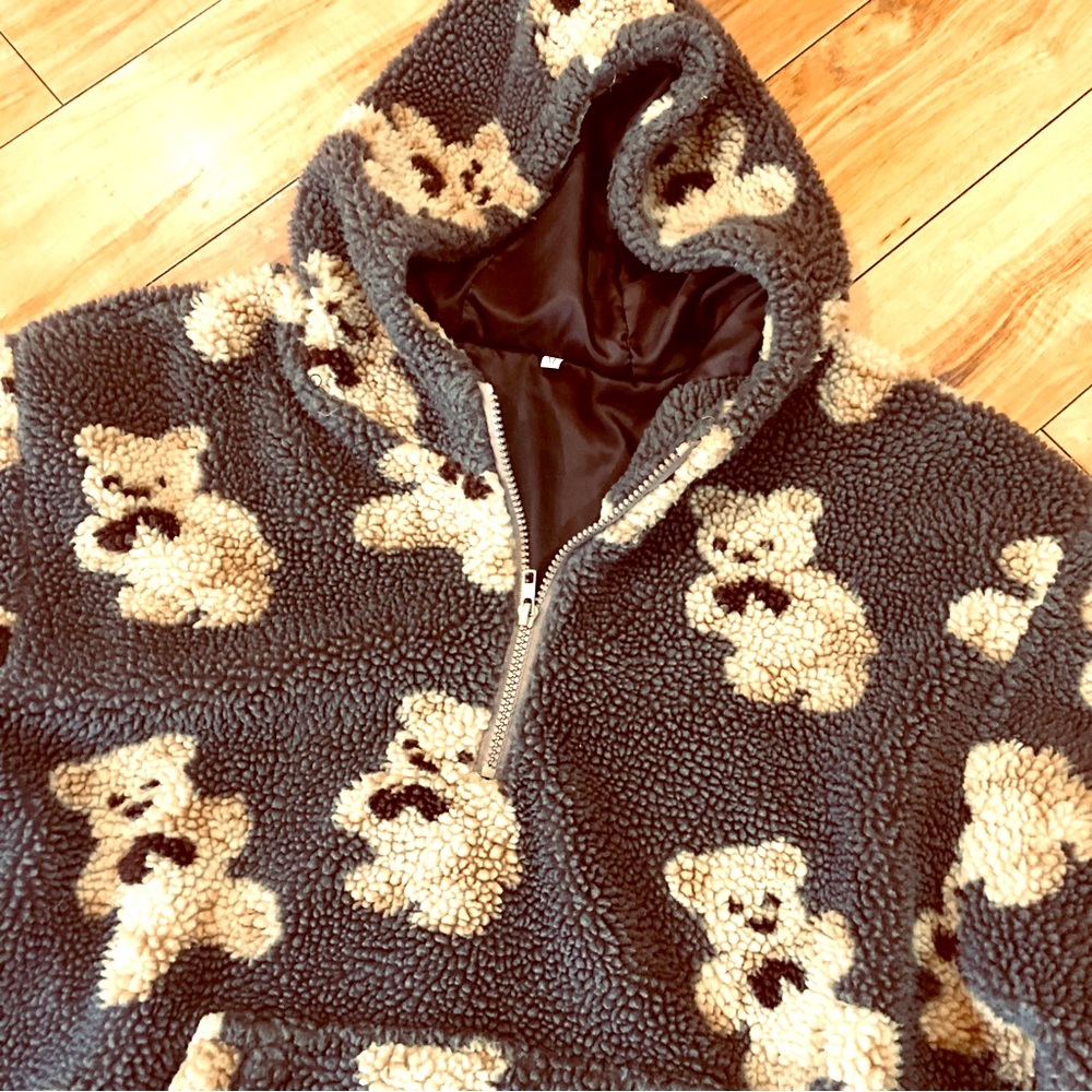 Teddy Bear cozy hoodie fleece sweatshirt hooded pullover kangaroo pocket…